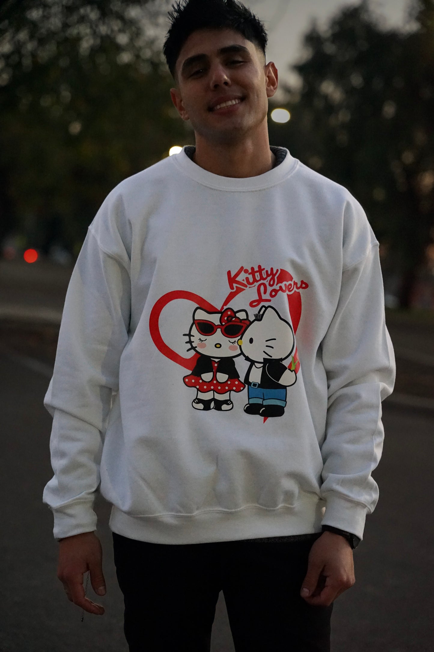 {White} HK Kitty Lovers Crewneck