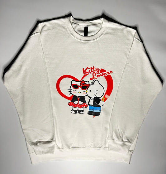 {White} HK Kitty Lovers Crewneck